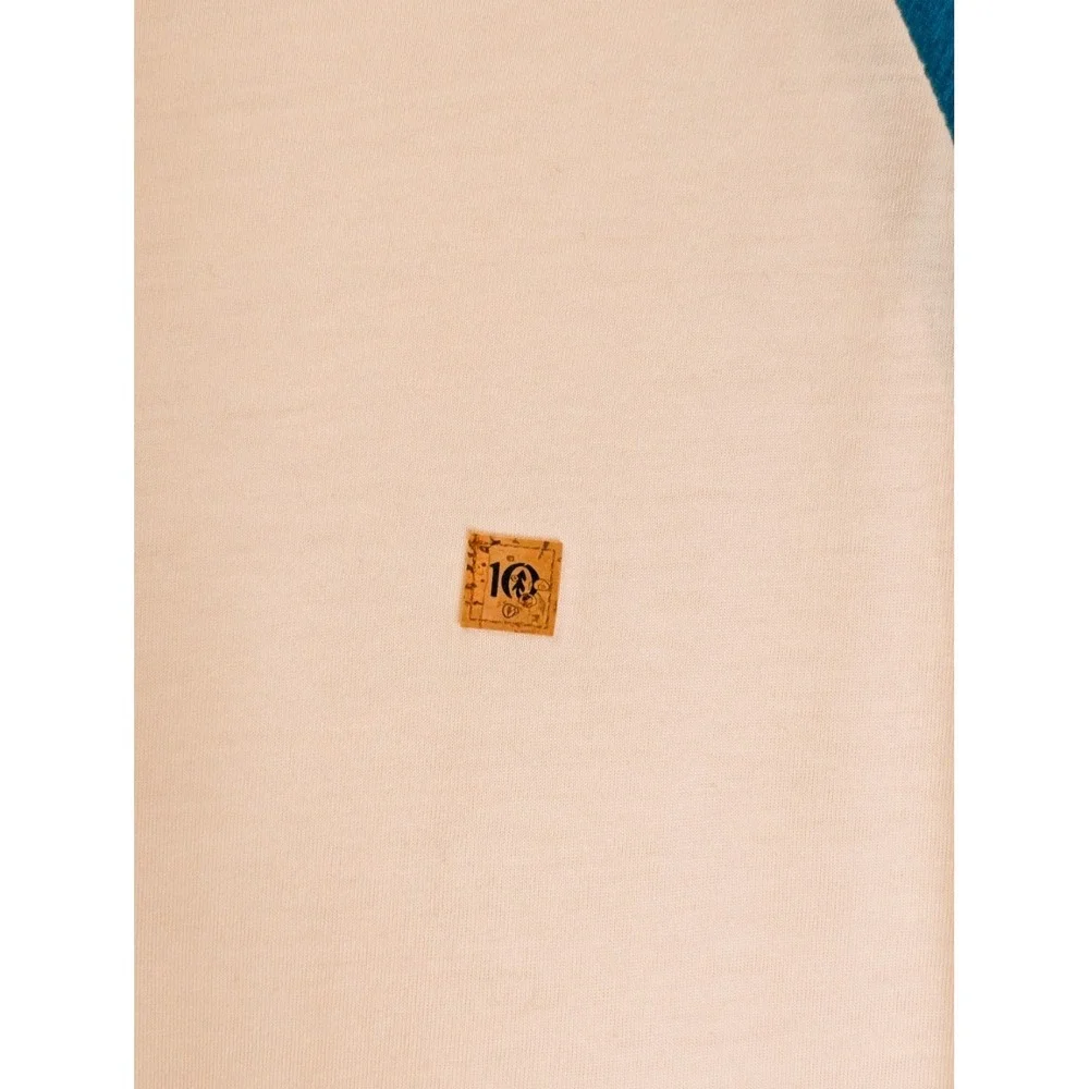 TreeBlend Classic Henley 3/4 Sleeves Teal & Ivory L Ethical Manufacturing
